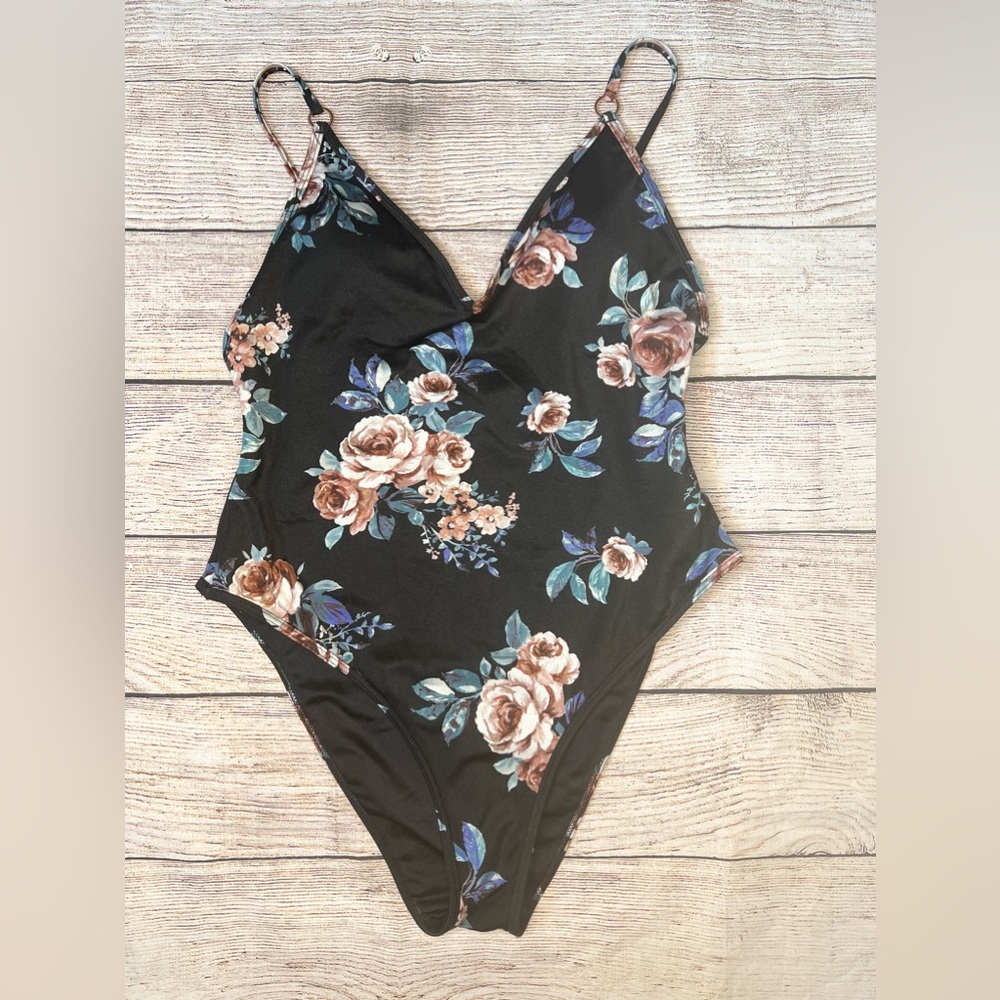 Floral high cut one piece swimsuit